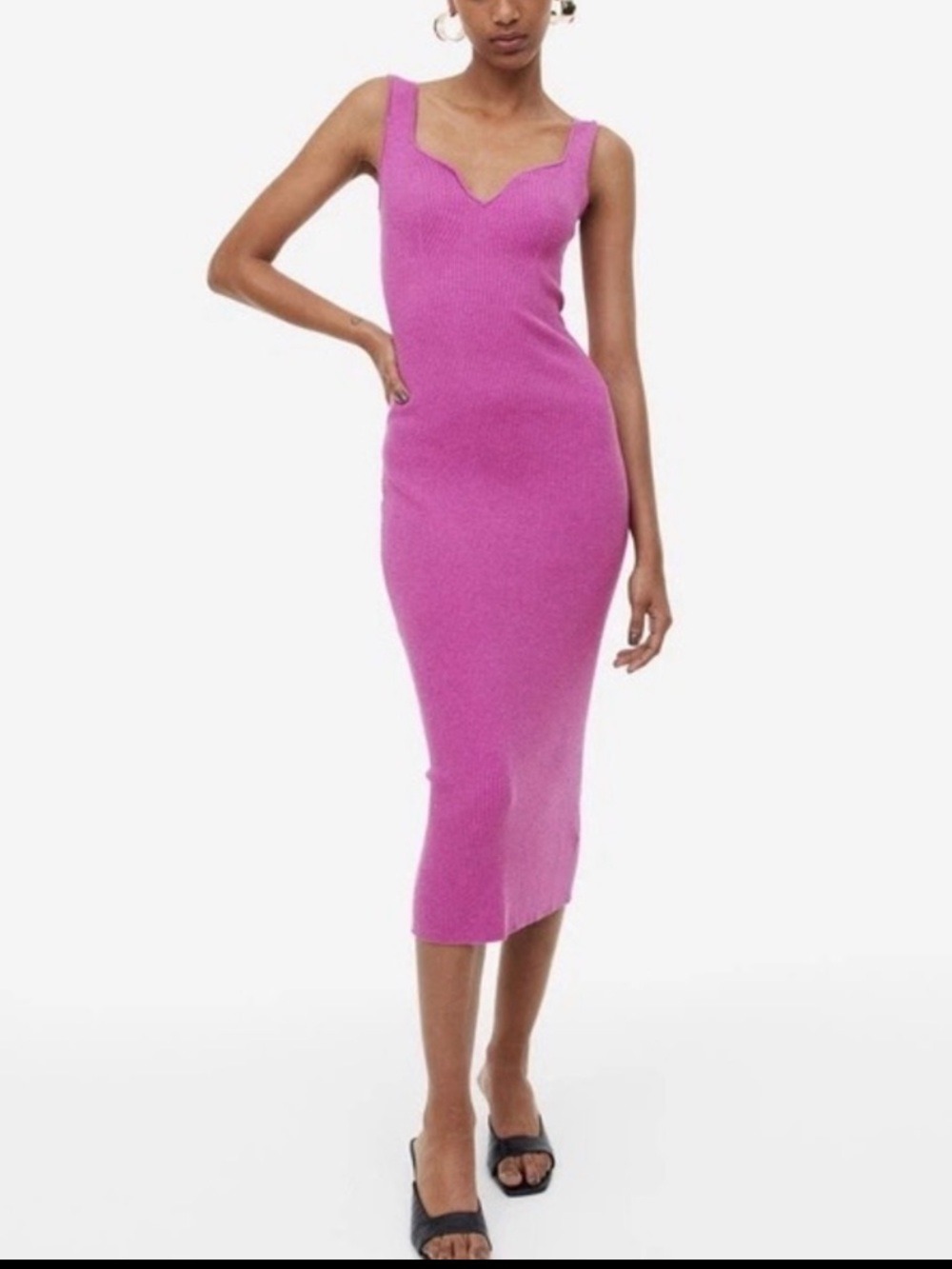 H&M Ribbed Knit Sweetheart Neckline Stretchy Bodycon Midi Summer Dress
